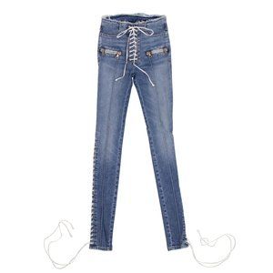 UNRAVEL PROJECT Denim Blue Cotton Lace Up Skinny Jeans Pants Size 26 $1155